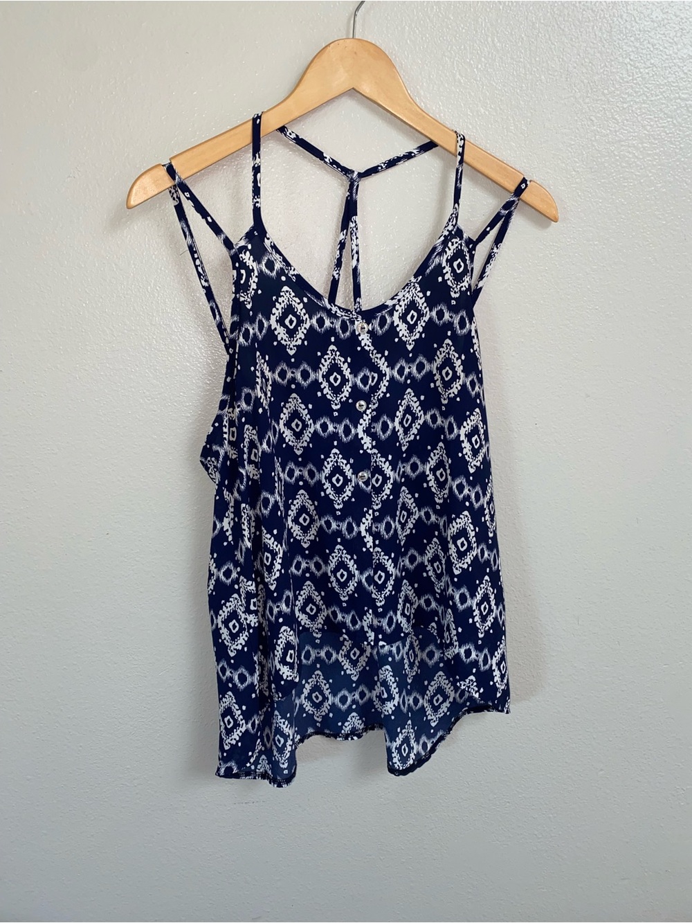 Navy White Flowy Summer Top Boho Beach Tunic S/M